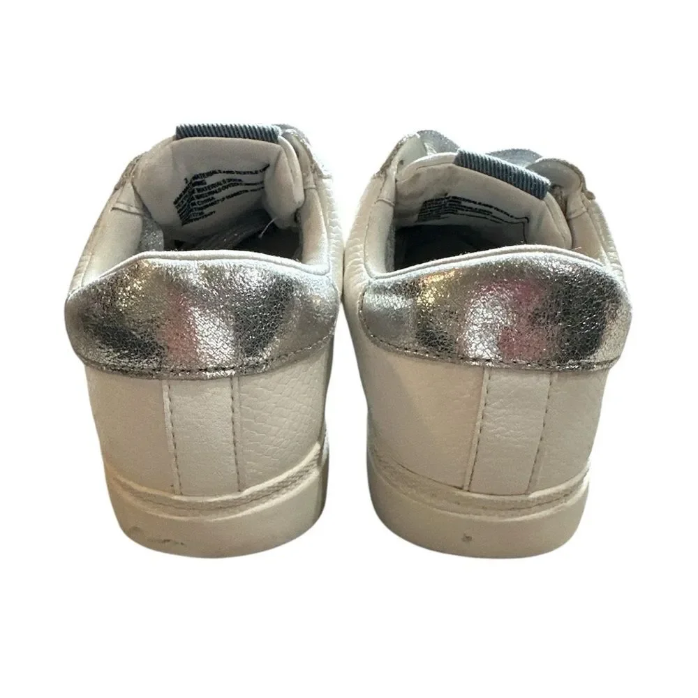 Art Class Girls Sz 2 Silver White Blue Glitter Star Lace Sneakers